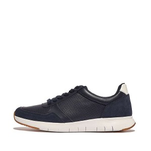 FitFlop Anatomiflex Leather-Mix Men's Sneakers Navy / White / Brown | 286LXYBKJ