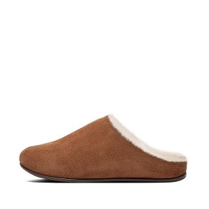 FitFlop Chrissie Shearling Suede Women's Slippers Brown | 953DCPWOF