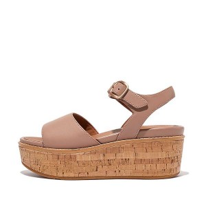 FitFlop Eloise Cork-Wrap Leather Wedge Women's Sandals Beige | 079VPKEFT