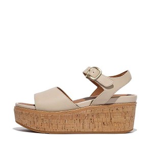 FitFlop Eloise Cork-Wrap Leather Wedge Women's Sandals Grey / Beige | 801DSGHQZ