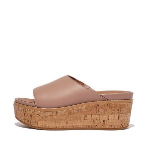 FitFlop Eloise Cork-Wrap Leather Wedge Women's Slides Beige | 197LUTIYM