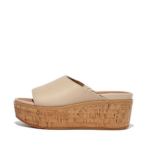 FitFlop Eloise Cork-Wrap Leather Wedge Women's Slides Grey / Beige | 327ZLMBJS