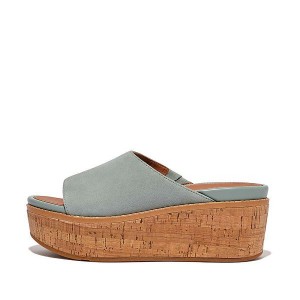 FitFlop Eloise Cork-Wrap Suede Wedge Women's Slides Blue | 470XTFGWJ