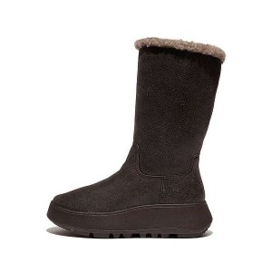 FitFlop F-Mode Double Faced Shearling Leather Flatform Women's Calf Boots Chocolate | 239CZHRTL