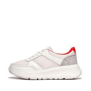 FitFlop F-Mode E01 Leather-Mix Flatform Women's Sneakers White | 256EDGQJS