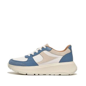 FitFlop F-Mode Leather-Mix Flatform Women's Sneakers Blue | 275EXTSNV