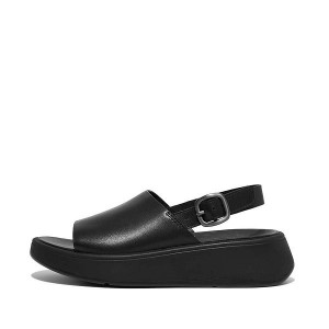 FitFlop F-Mode Leather Flatform Back-Strap Women's Sandals Black | 753THJAVS