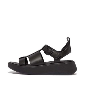 FitFlop F-Mode Leather Flatform Fisherman Women's Sandals Black | 049IMGAJL