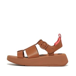 FitFlop F-Mode Leather Flatform Fisherman Women's Sandals Light Brown / Coral | 308XEGRFT