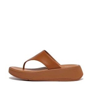 FitFlop F-Mode Leather Flatform Toe-Post Women's Sandals Light Brown | 172FLZRWT