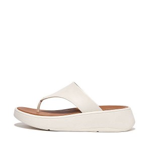 FitFlop F-Mode Leather Flatform Toe-Post Women's Sandals Cream | 845CTRESG