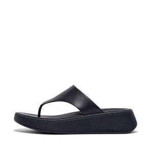 FitFlop F-Mode Leather Flatform Toe-Post Women's Sandals Navy | 369QCGFUD