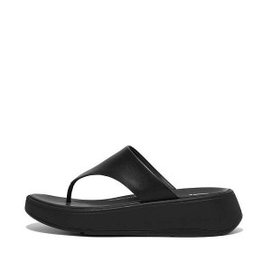 FitFlop F-Mode Leather Flatform Toe-Post Women's Sandals Black | 901MLNUSJ