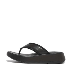 FitFlop F-Mode Leather Flatform Toe-Post Women's Sandals Black | 321NWIUCM