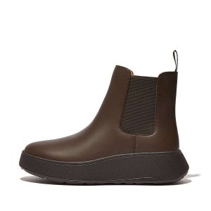 FitFlop F-Mode Leather Flatform Women's Chelsea Boots Brown | 751NRCVEI