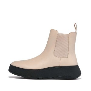 FitFlop F-Mode Leather Flatform Women's Chelsea Boots Grey / Beige | 915PXSVUJ