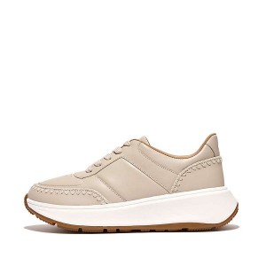 FitFlop F-Mode Leather Flatform Women's Sneakers Grey / Beige | 395RLHQDK