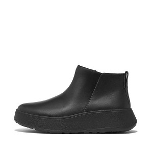 FitFlop F-Mode Leather Flatform Zip Women's Ankle Boots Black | 349WUAEZI