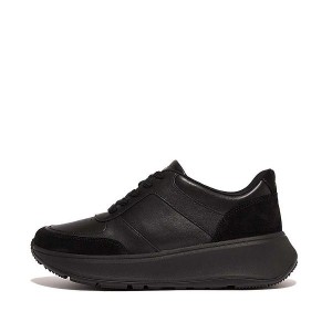 FitFlop F-Mode Leather Suede Flatform Women's Sneakers Black | 508QLZOJA