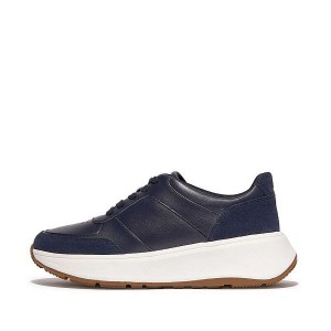 FitFlop F-Mode Leather Suede Flatform Women's Sneakers Navy | 647TWKIZN