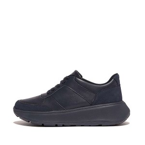 FitFlop F-Mode Leather Suede Flatform Women's Sneakers Navy | 359OTUGZJ