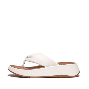 FitFlop F-Mode Leather Twist Flatform Toe-Post Women's Sandals White | 601RDVFCY