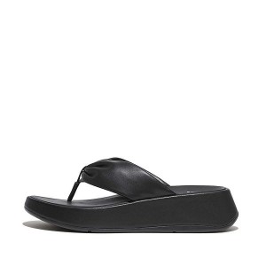 FitFlop F-Mode Leather Twist Flatform Toe-Post Women's Sandals Black | 152EBUXNH