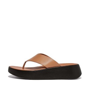 FitFlop F-Mode Luxe Leather Flatform Toe-Post Women's Sandals Brown | 046TLDFXJ