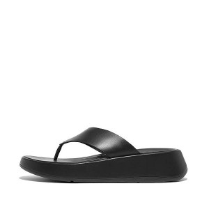 FitFlop F-Mode Luxe Leather Flatform Toe-Post Women's Sandals Black | 349IOWDBR