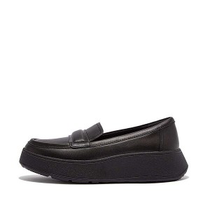 FitFlop F-Mode Padded Detail Leather Flatform Loafers Women's Loafers Black | 351CDTGEU