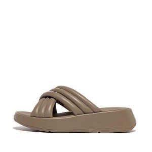 FitFlop F-Mode Padded Leather Flatform Cross Women's Slides Grey | 678DAGSTP