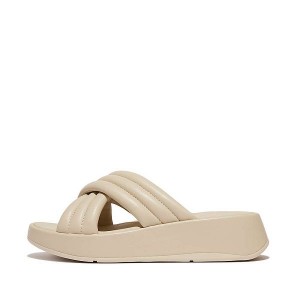 FitFlop F-Mode Padded Leather Flatform Cross Women's Slides Grey / Beige | 817WDUQXH