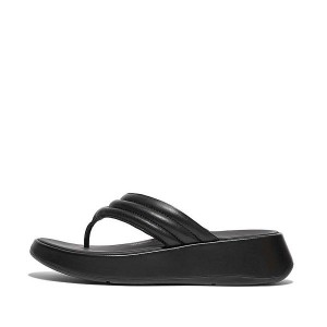 FitFlop F-Mode Padded Leather Flatform Toe-Post Women's Sandals Black | 497WLKJYC