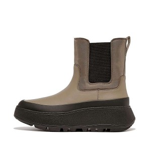 FitFlop F-Mode Water Resistant Fabric Leather Flatform Women's Chelsea Boots Grey | 190PMSNHF