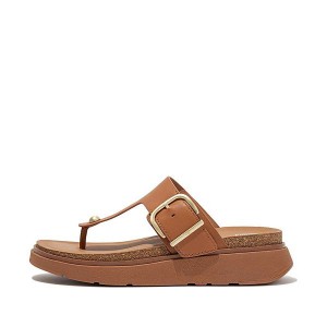 FitFlop Gen-Ff Buckle Leather Toe-Post Women's Sandals Light Brown | 842NUAGDP