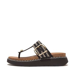 FitFlop Gen-Ff Buckle Stripe Weave Toe-Post Women's Sandals Black | 926JIVSUF