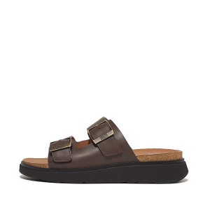 FitFlop Gen-Ff Buckle Two Bar Leather Men's Slides Brown | 859PAQLGN