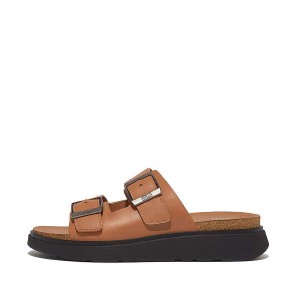 FitFlop Gen-Ff Buckle Two Bar Leather Men's Slides Light Brown | 324YZLMUR