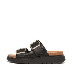 FitFlop Gen-Ff Buckle Two Bar Leather Women's Slides Black | 013MVNXAR