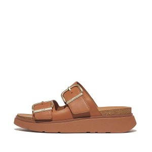 FitFlop Gen-Ff Buckle Two Bar Leather Women's Slides Light Brown | 715XJGEAW