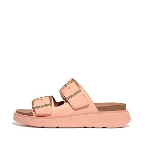 FitFlop Gen-Ff Buckle Two Bar Leather Women's Slides Brown / Coral | 694IMTQYU