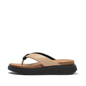 FitFlop Gen-Ff Padded Strap Leather Toe-Post Women's Sandals Beige / Black | 305TXKUBC