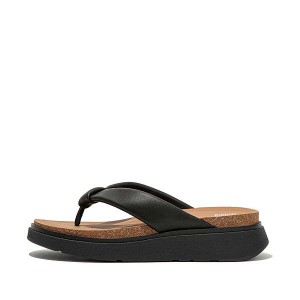 FitFlop Gen-Ff Padded Strap Leather Toe-Post Women's Sandals Black | 047BQTJMH