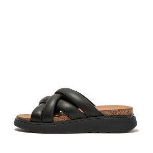 FitFlop Gen-Ff Padded Strap Leather Women's Slides Black | 619ZMPSLB