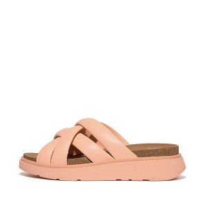 FitFlop Gen-Ff Padded Strap Leather Women's Slides Brown / Coral | 817UYFGOQ