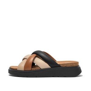 FitFlop Gen-Ff Padded Strap Leather Women's Slides Beige / Black | 013OPAMHT