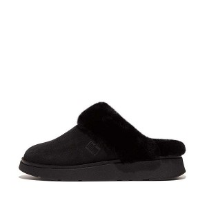 FitFlop Gen-Ff Shearling Collar Suede Women's Slippers Black | 852YLGPUF