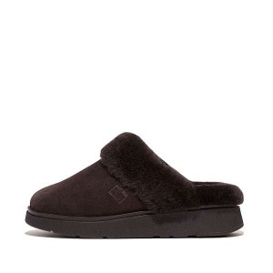 FitFlop Gen-Ff Shearling Collar Suede Women's Slippers Brown | 317ATRFUC