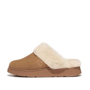 FitFlop Gen-Ff Shearling Collar Suede Women's Slippers Brown | 265MDWNJS