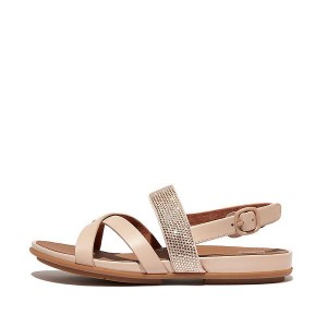 FitFlop Gracie Crystal Leather Strappy Back-Strap Women's Sandals Grey / Beige | 192ILAMHO